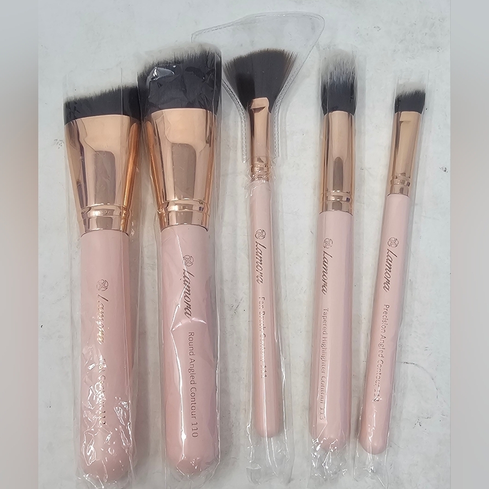 Lamora Pro Face Contour Brush Set Of 5 Contouring Sculpting & Highlighting Pink